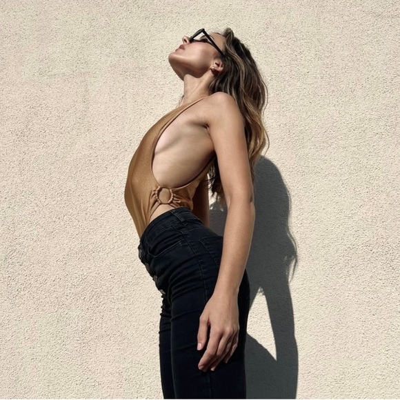 Sandy Bottom copper bronze metallic Maya one-piece swimsuit - Medium (M) NWOT - Picture 4 of 6